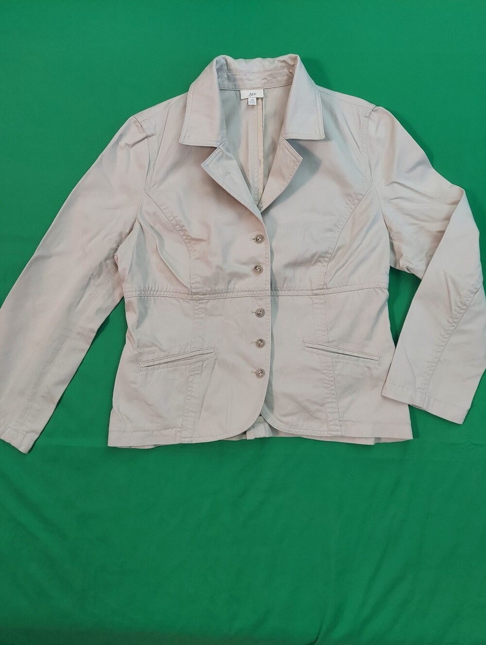 J. JILL Tailored Tan Cotton Twill 5-Button Blazer Jacket Sz 14